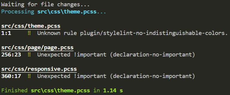 Reports by PostCSS in the terminal